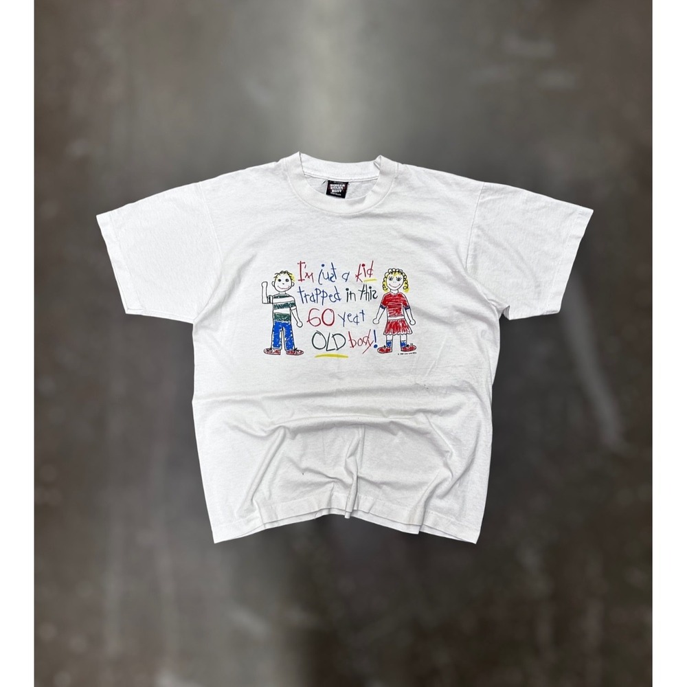 Vintage 1988 I'm Just A Kid Trapped In This 60 Year Old Body T-Shirt USA Size L